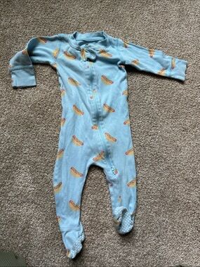 Monica + Andy Blue Hot Dog Print Kids One-Piece Sleeper
